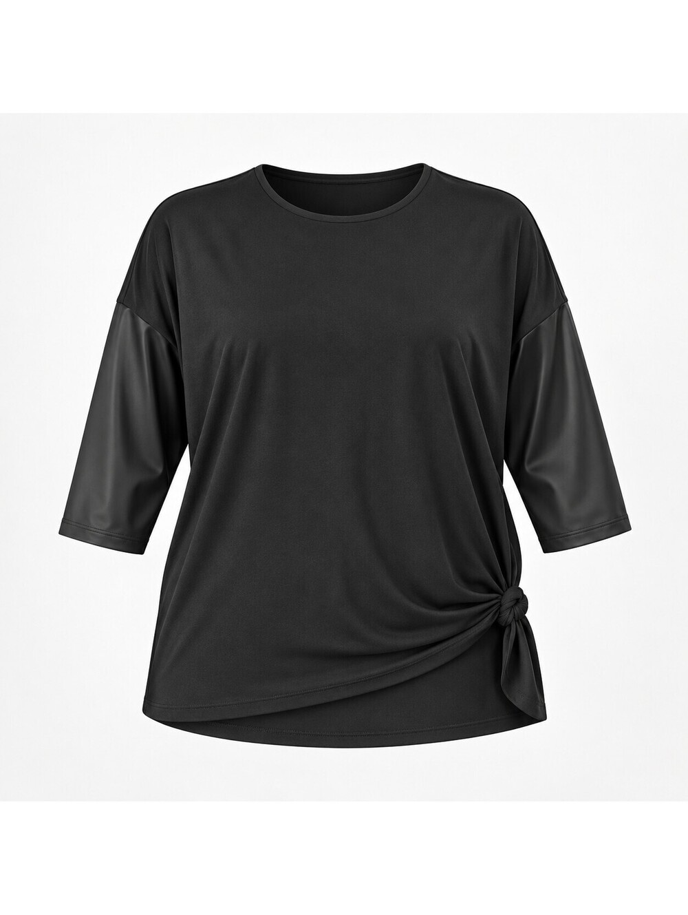 Clara Sun Woo 3/4 Sleeve Black Blouse Women's XL Asymmetrical Tunic Pleather